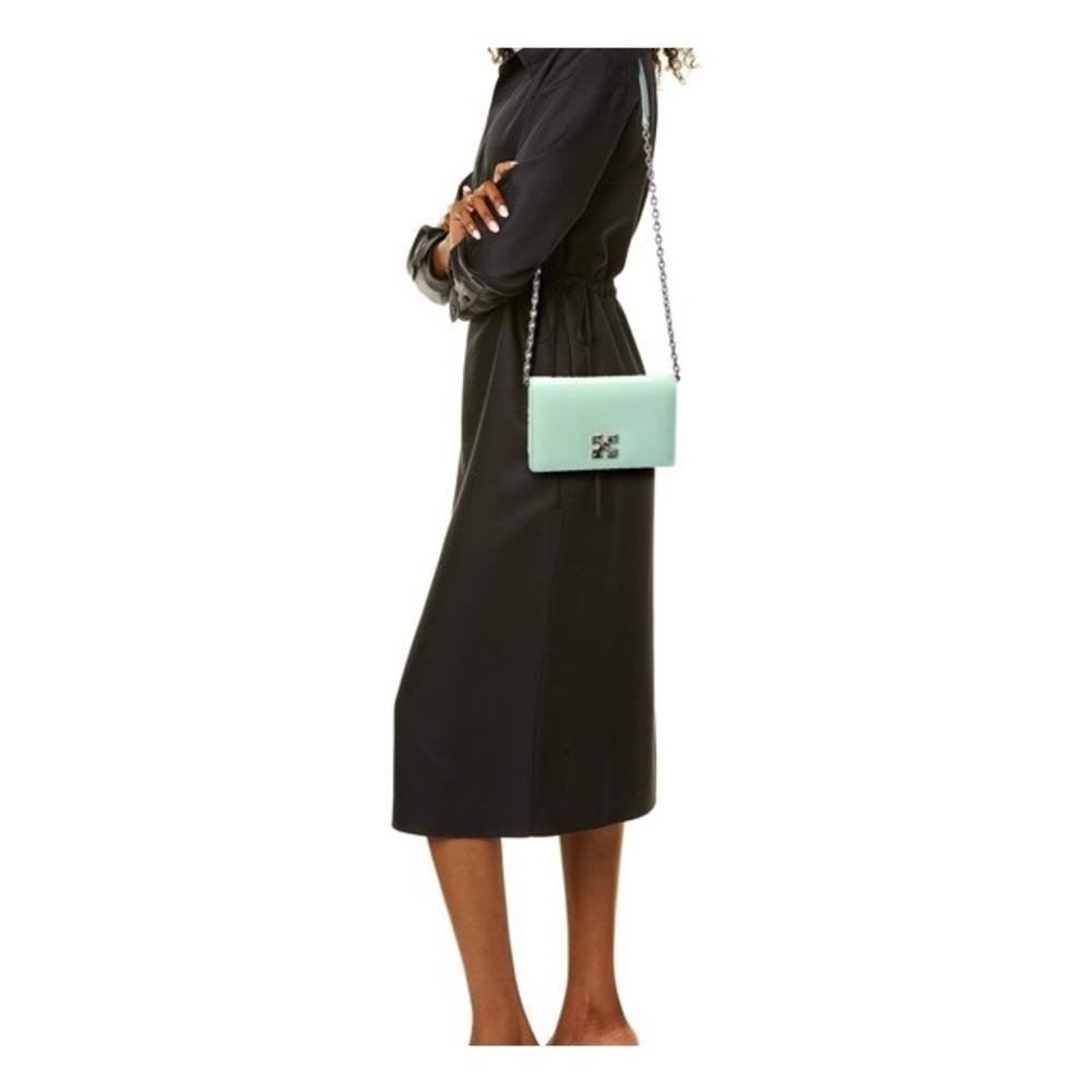 Off-White Jitney 0.5 Leather Removable Chain Shoulder Crossbody Bag, Mint, NWT